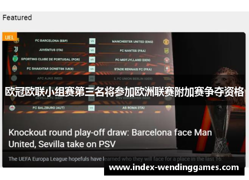 欧冠欧联小组赛第三名将参加欧洲联赛附加赛争夺资格